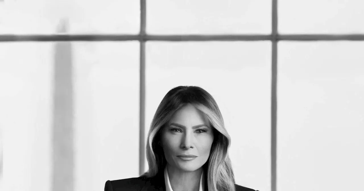 First lady Melania Trump poses in black and white official White House portrait