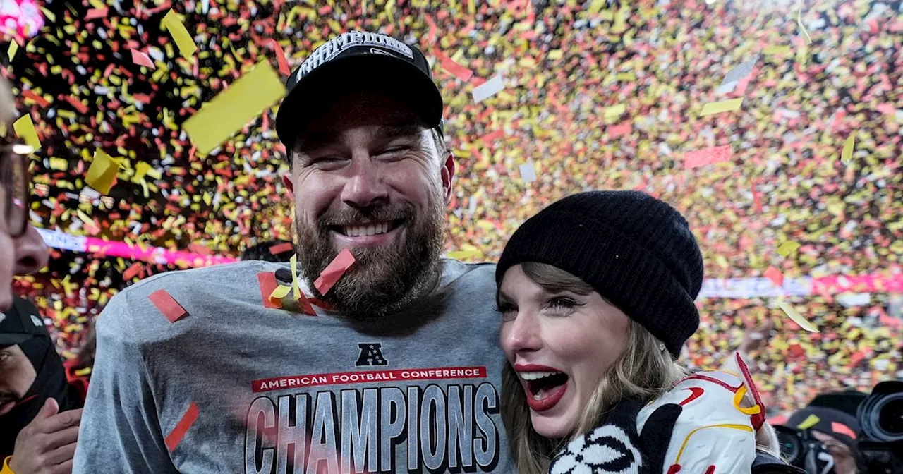 Taylor Swift Cheers on Travis Kelce at AFC Championship After His 'Get Down Tonight' Performance