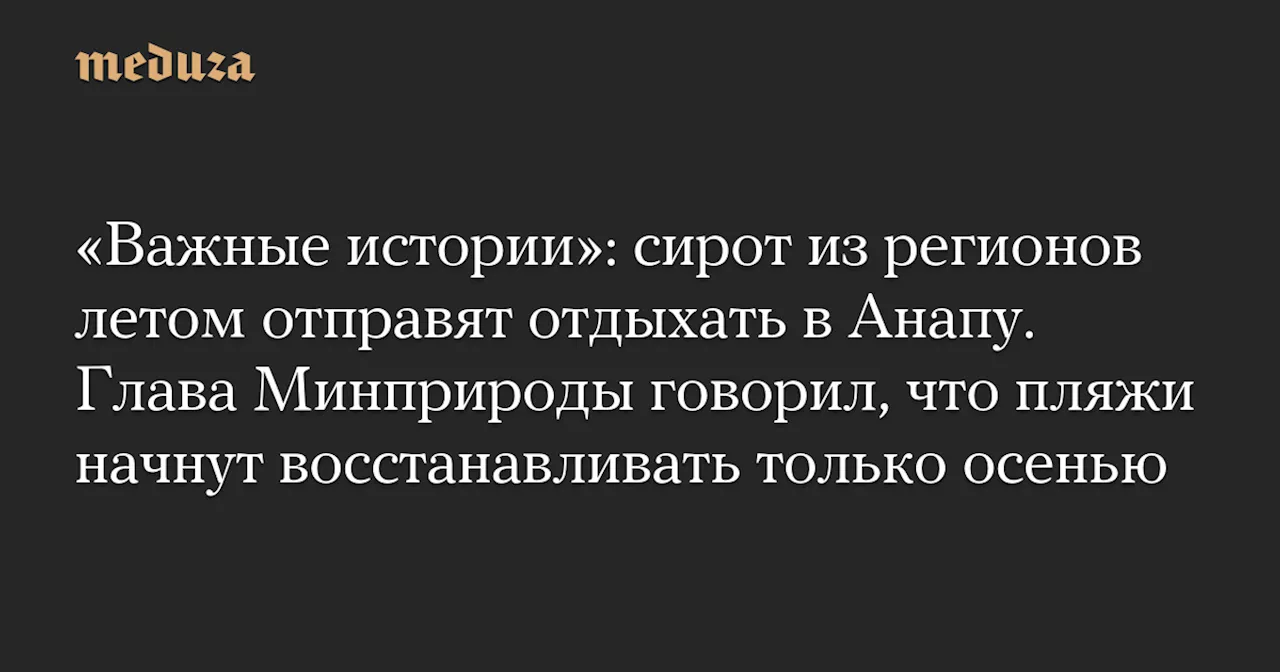 «Важные истории»: сирот из регионов летом отправят отдыхать в Анапу. Глава Минприроды говорил, что пляжи начнут восстанавливать только осенью