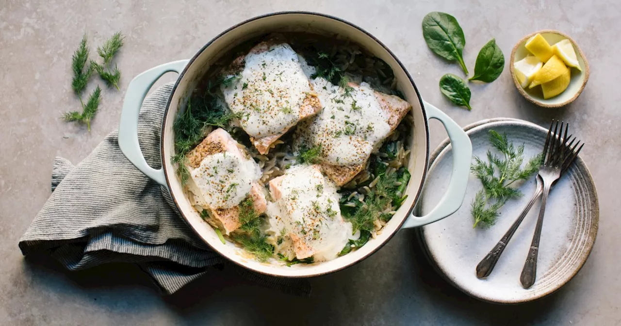 One-Pot Creamy Orzo Pasta with Lemon-Pepper Salmon