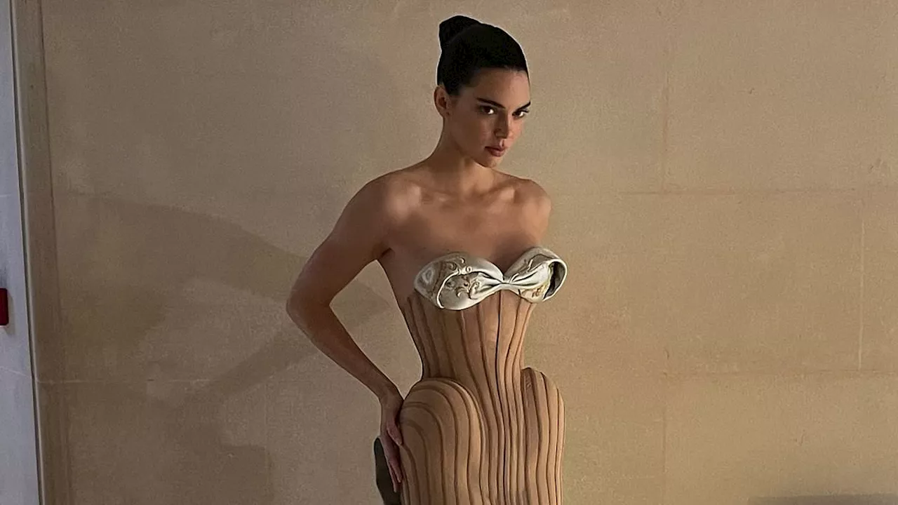 Kendall Jenner Wows in Schiaparelli's Bizarre Nude Gown at Haute Couture Show