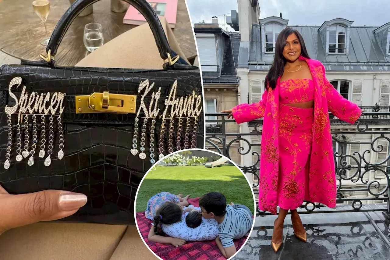 Mindy Kaling personalizes her $80K Hermès Kelly bag with diamond pendants featuring her three kids' names