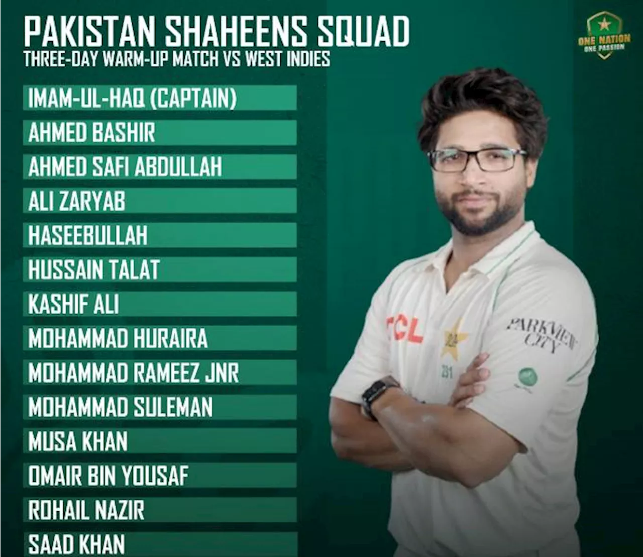 Pakistan Shaheens squad announced for warm-up match against West Indies