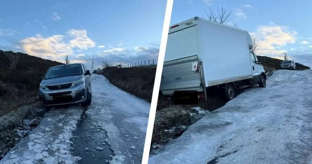 Drivers Abandon Cars After Skidding Down Icy Hill