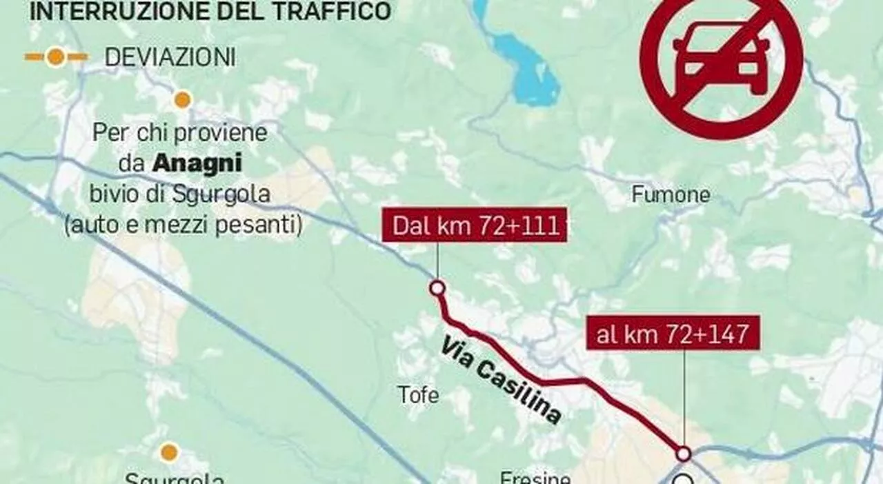 Chiusura Via Casilina a Ferentino per Sei Mesi