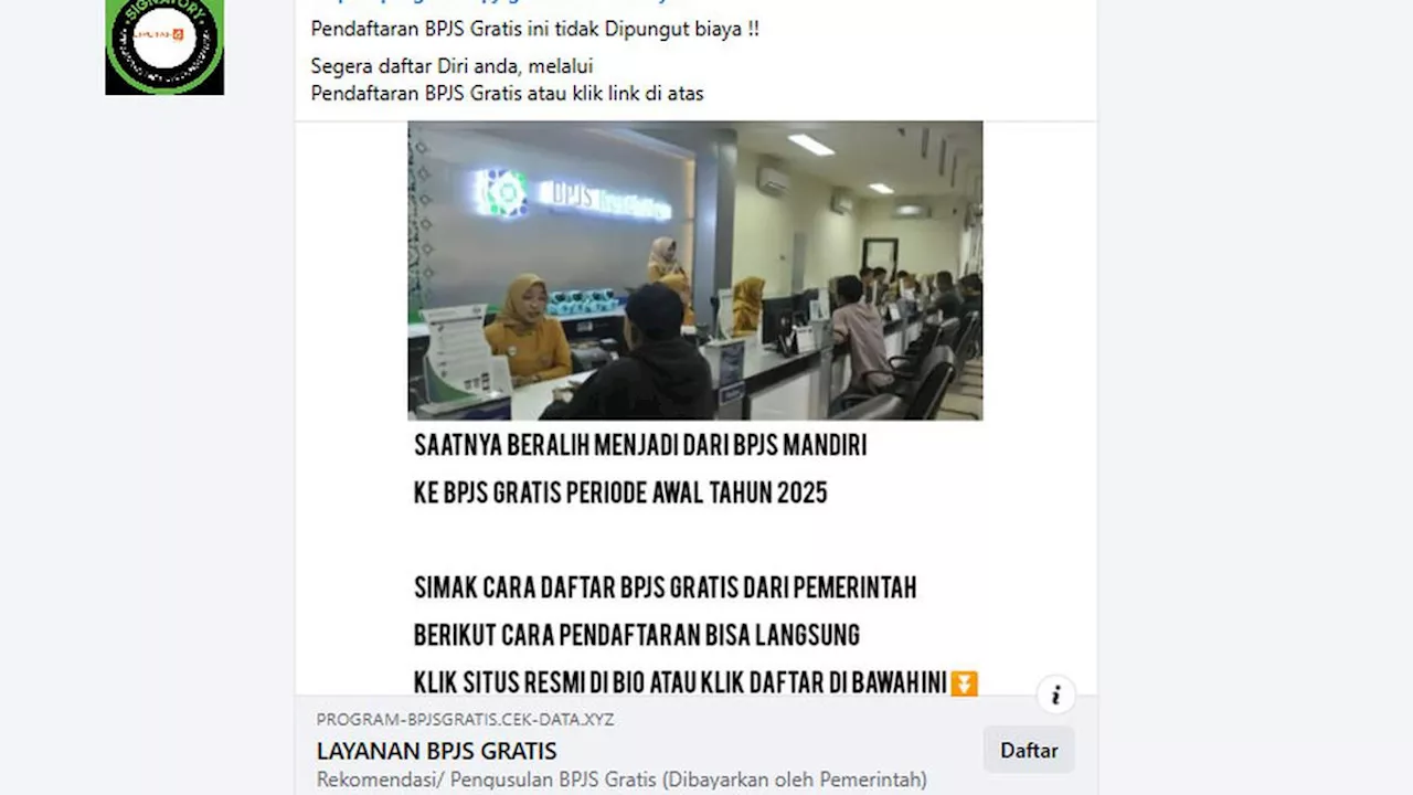 Cek Fakta: Tidak Benar Link Pendaftaran BPJS Kesehatan Gratis Periode Awal 2025