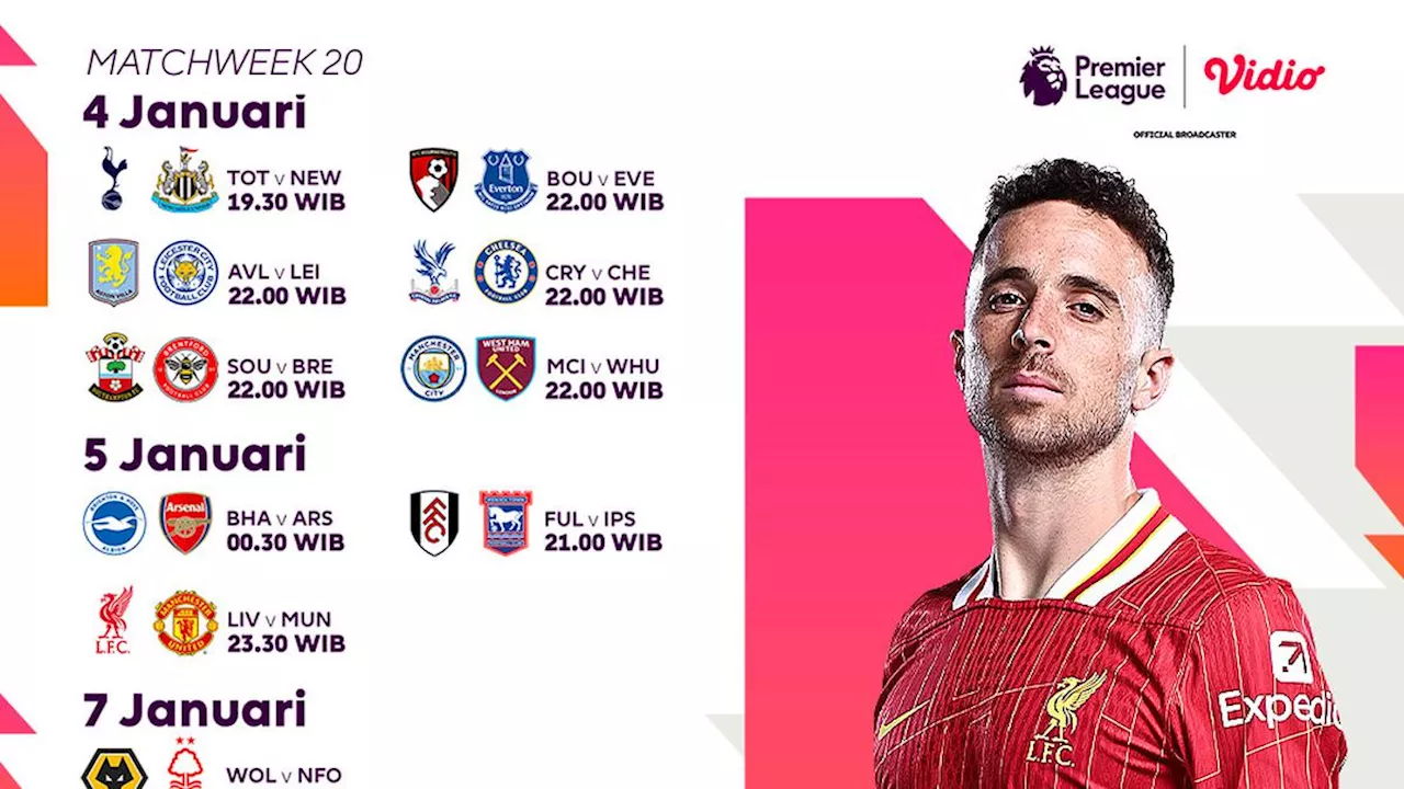 Jadwal dan Link Siaran Langsung Liga Inggris 2024/2025 Matchweek 20