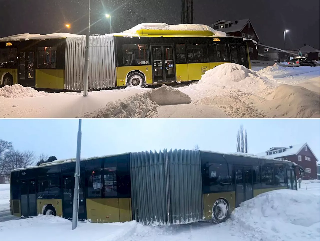 Trondheim-buss Strander i Snø