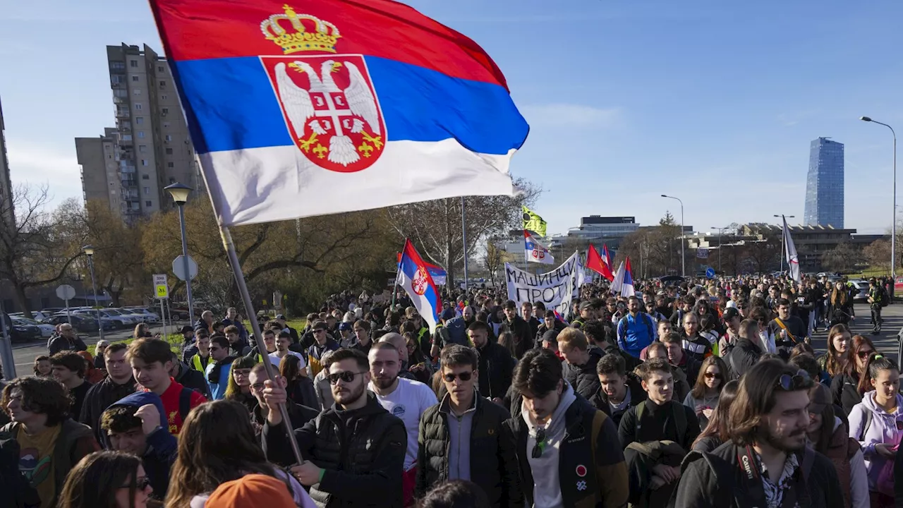 Serbia's striking students set off on 2-day march north as their protest movement widens