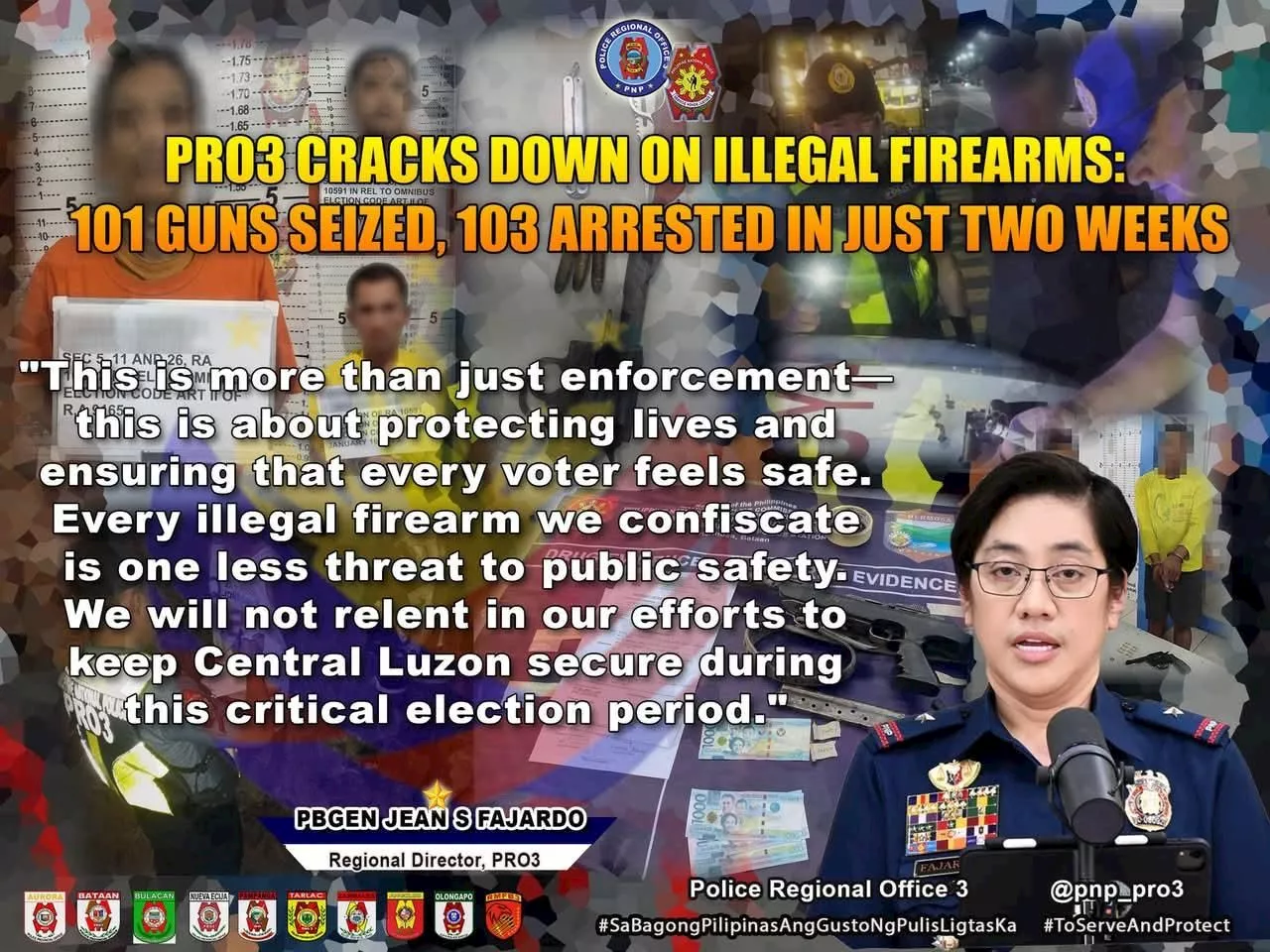 Police Seize Over 100 Firearms, Arrest 103 in Central Luzon for Election Gun Ban Violations