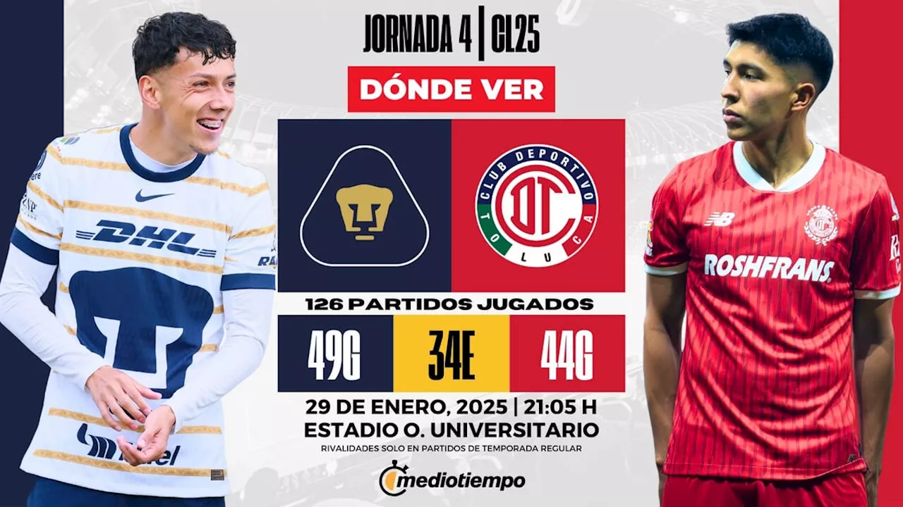 ¿A qué hora juega Pumas vs Toluca HOY? Dónde ver EN VIVO partido ONLINE Liga MX 2025