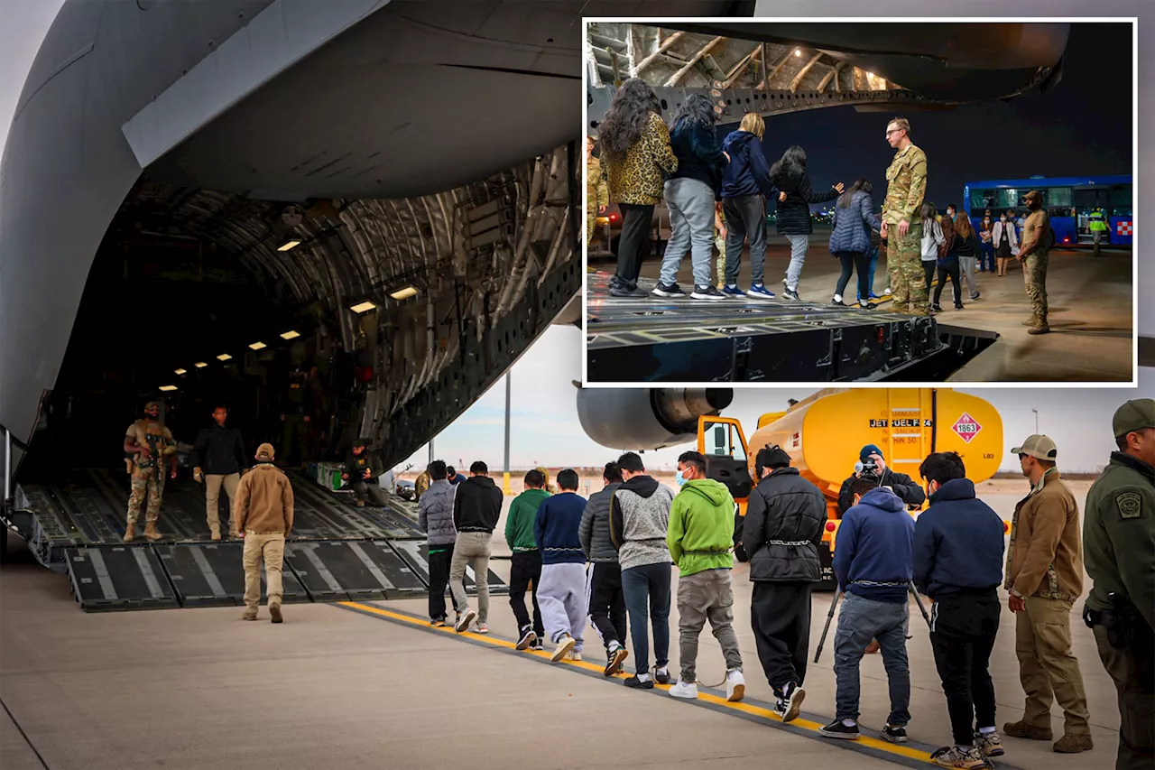 A look inside an Ecuador-bound C-17 military plane deporting 80 illegal immigrants after Trump's crackdown — with a stern warning from Border Patrol