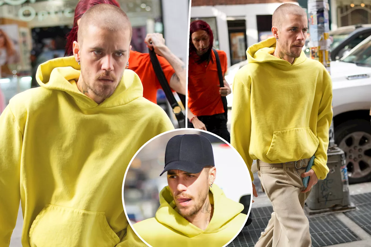 Justin Bieber briefly ditches his hat to show off buzz cut in NYC outing