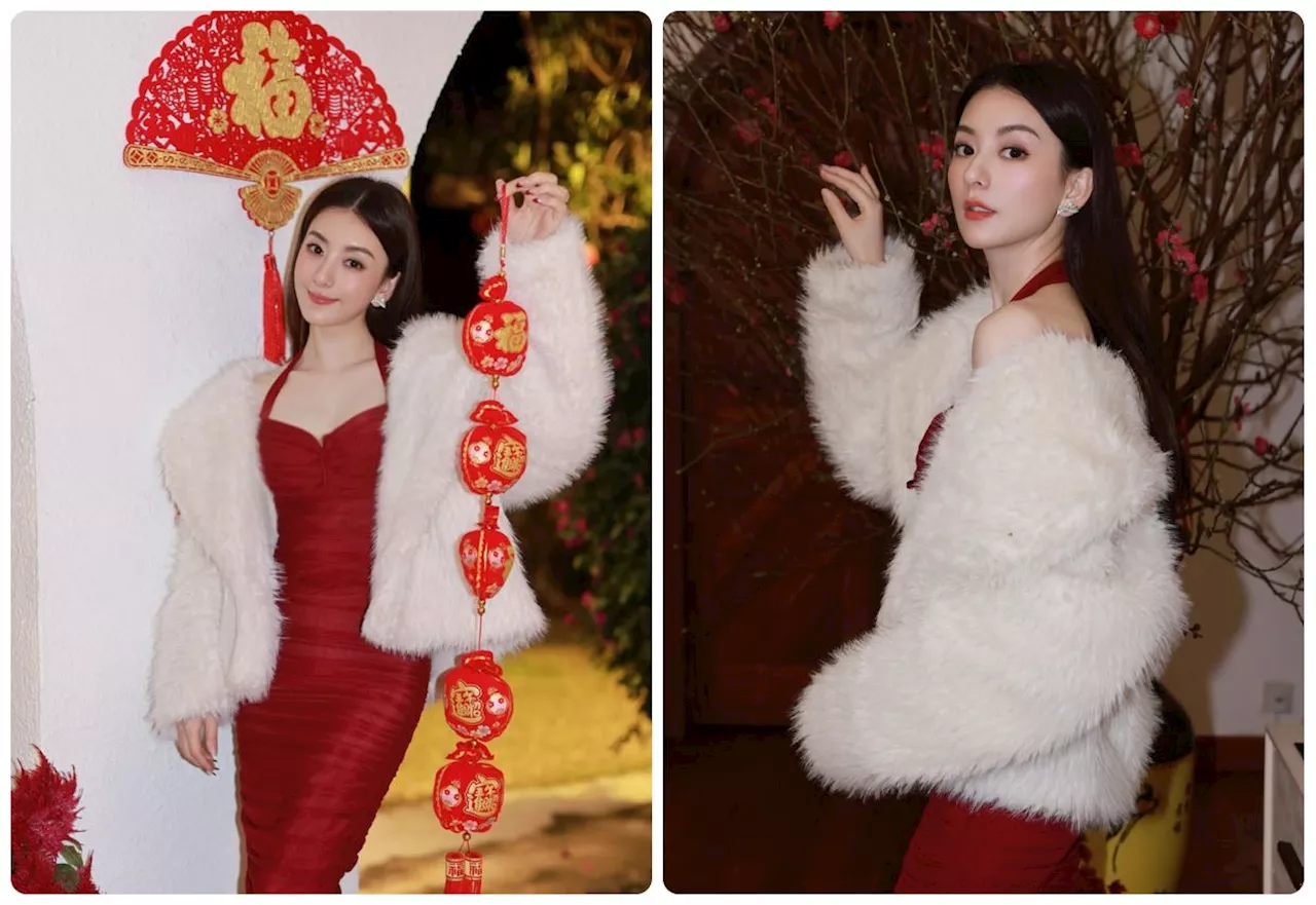 HK star Aaron Kwok's wife dazzles in fiery red dress for CNY