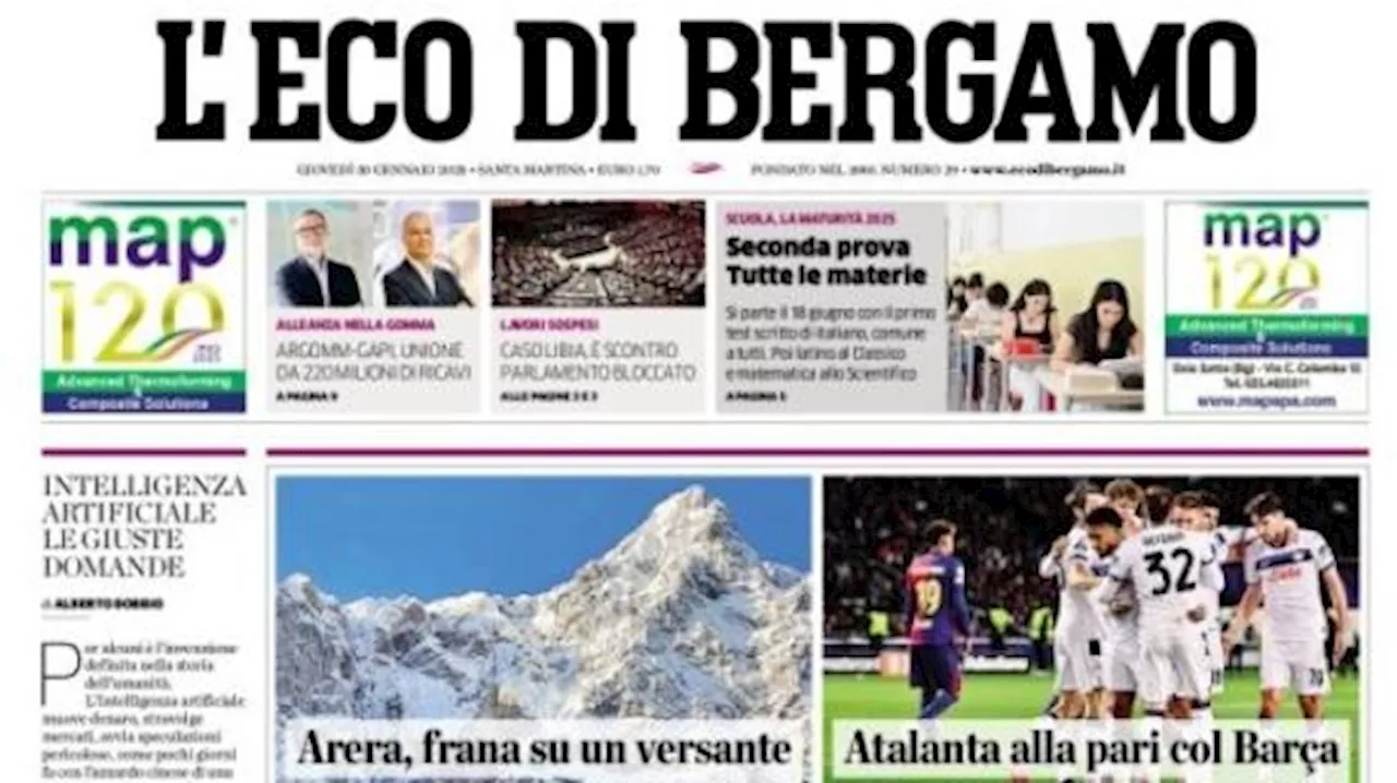 L'Eco di Bergamo apre sui nerazzurri del Gasp: 'Atalanta alla pari col Barça'