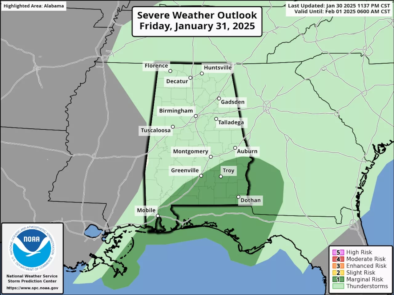 Isolated Severe Storms Possible in South Alabama Friday