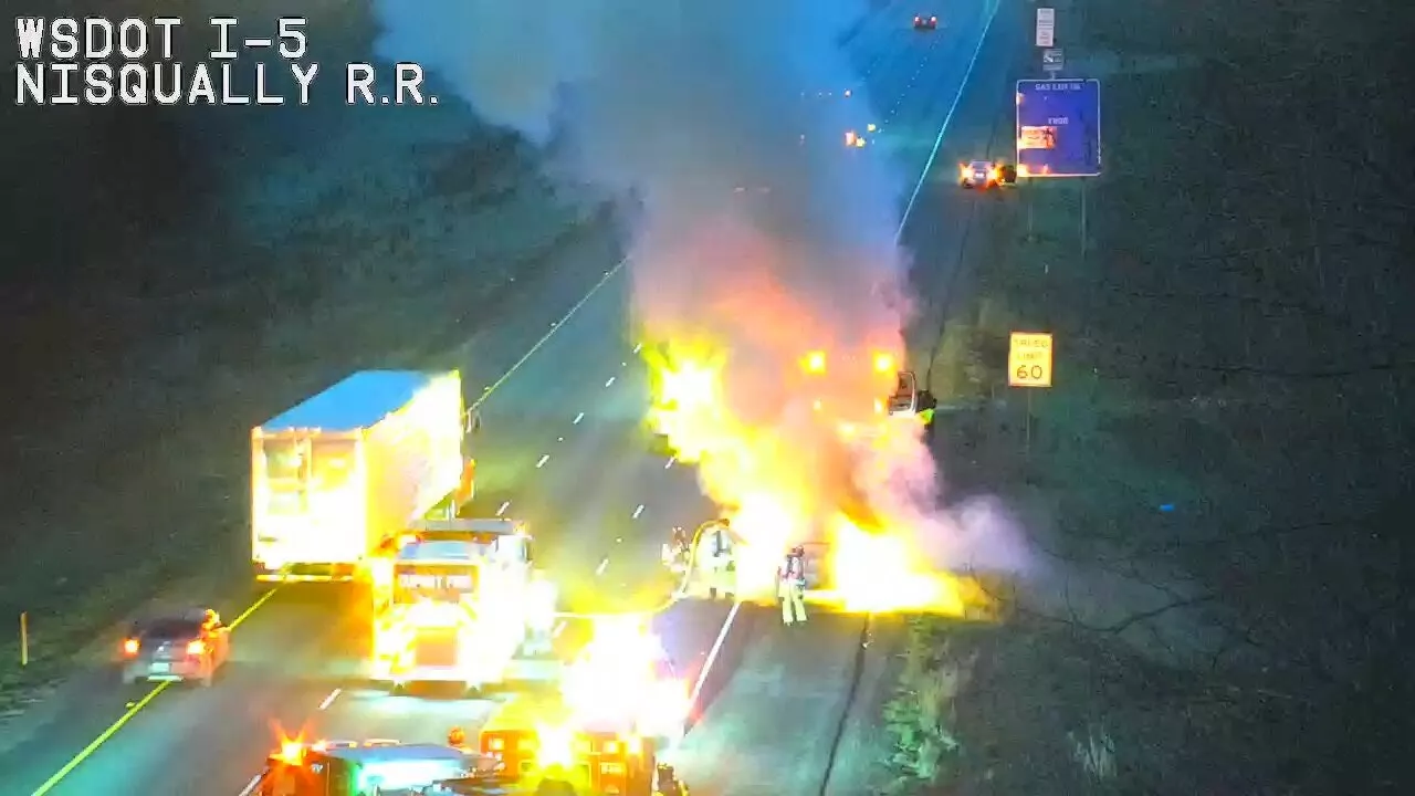 Lanes blocked on NB I-5 near JBLM due to burning vehicle