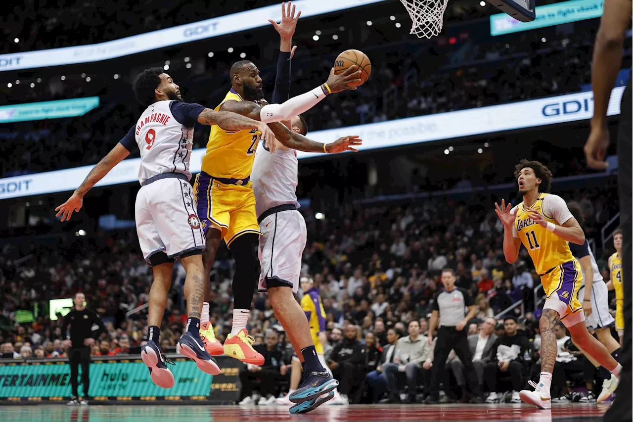 NBA: LeBron James, son Bronny contribute to Lakers' rout of Wizards