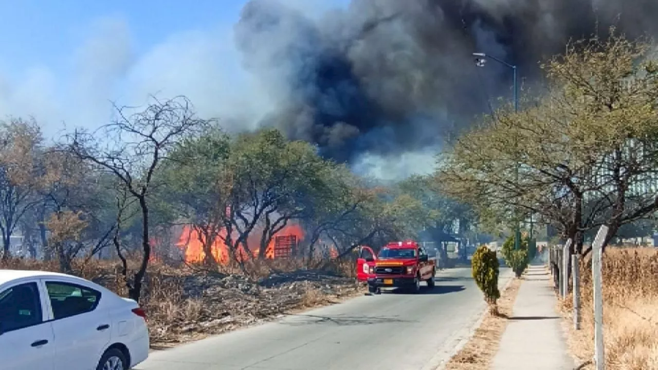 Arde bodega de tarimas en bulevar Delta de León