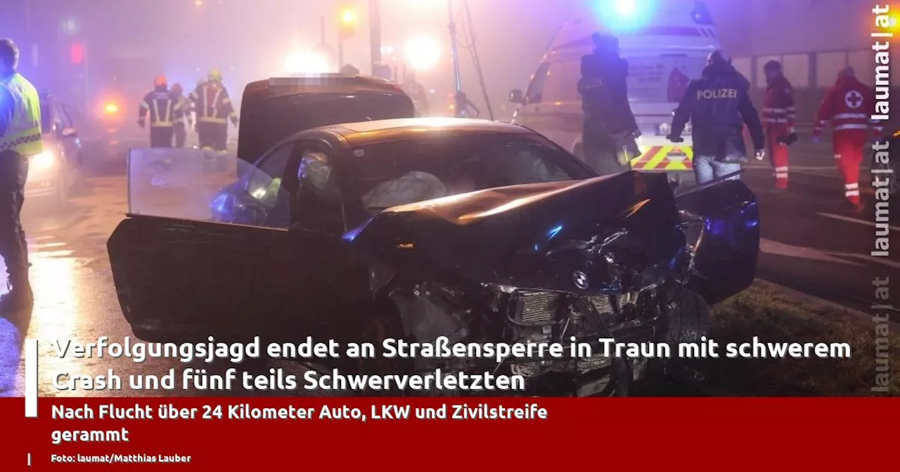 Verfolgungsjagd endet an Stra�ensperre in Traun mit schwerem Crash und f�nf teils Schwerverletzten