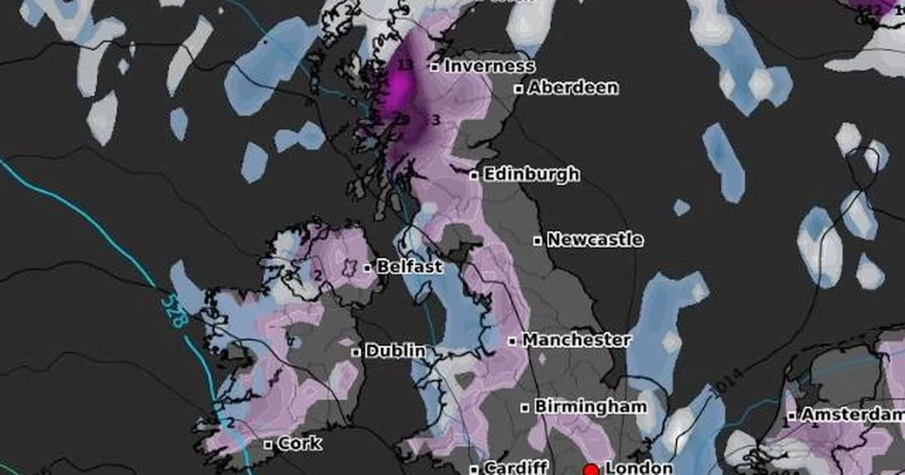 Snow map turns purple as 22cm of snow to hit in -8C Arctic blast