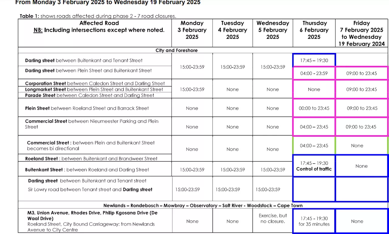 Cape Town Road Closures and Restrictions for SONA 2025