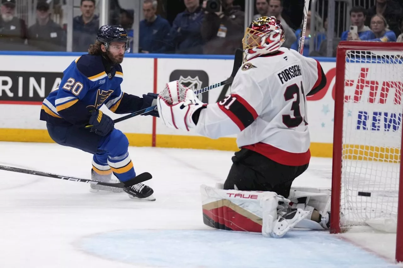 Saad Hat Trick Leads Blues Past Senators 4-0