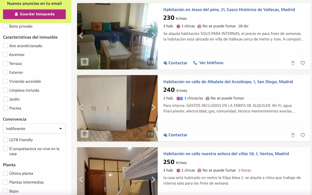 Se busca interna para compartir habitación en Madrid: 250 euros por cuatro noches al mes