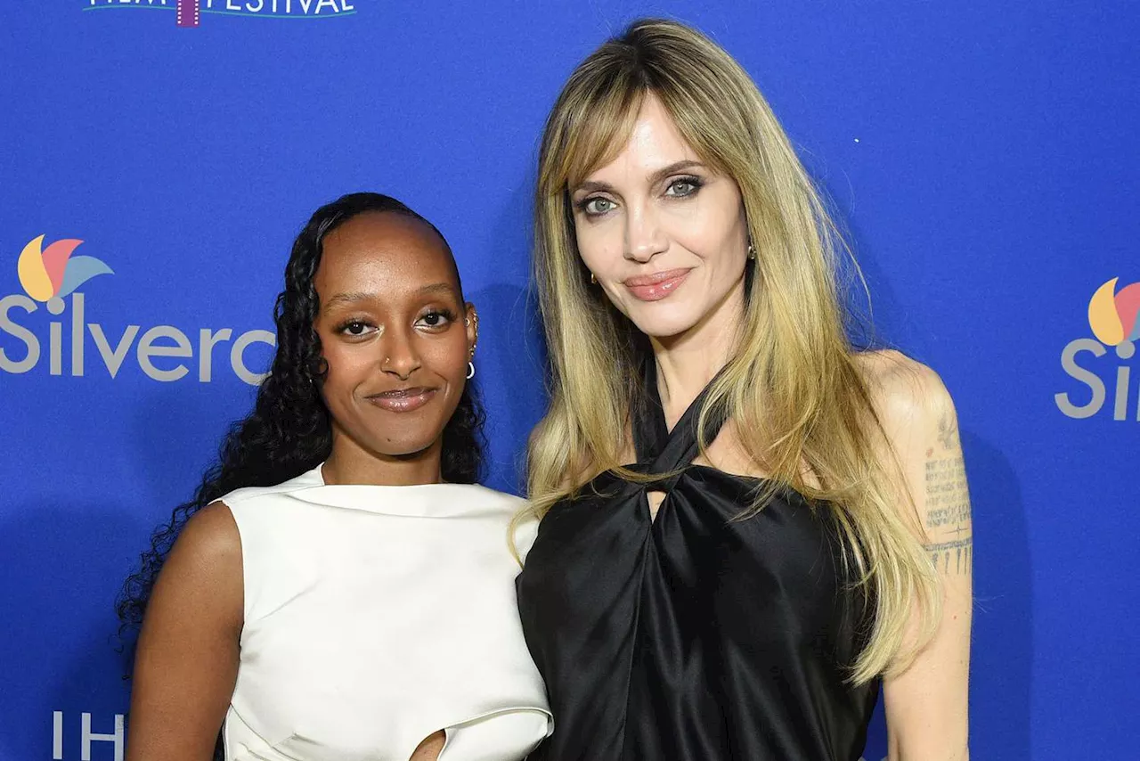 Angelina Jolie and Daughter Zahara Contrast in Black and White for Palm Springs Awards Night