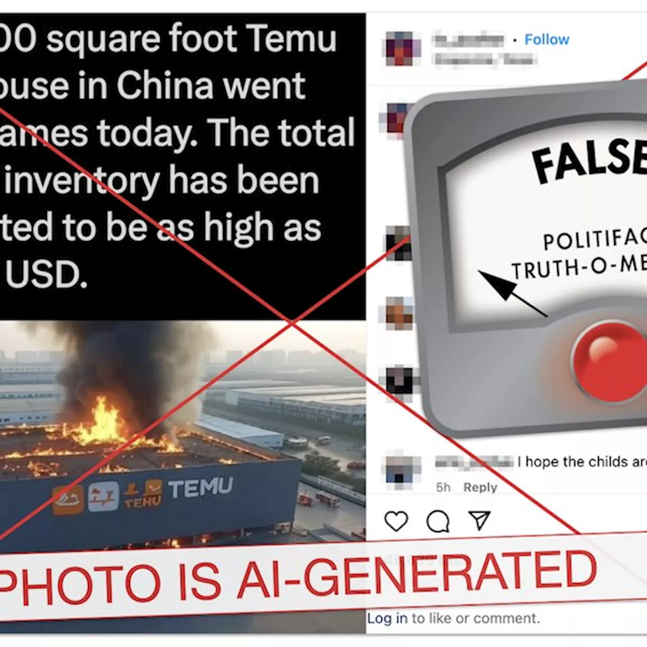 Fake Photo of Temu Warehouse Fire Spread Online