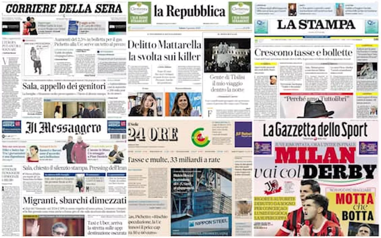 Gazzetta in prima pagina: Decaduzione Todde, Caso Sala, Aumenti Energetici