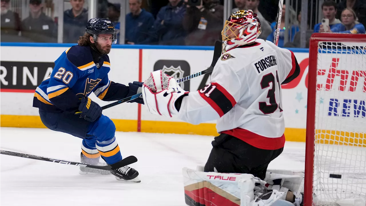 Saad's Hat Trick Leads Blues Past Senators