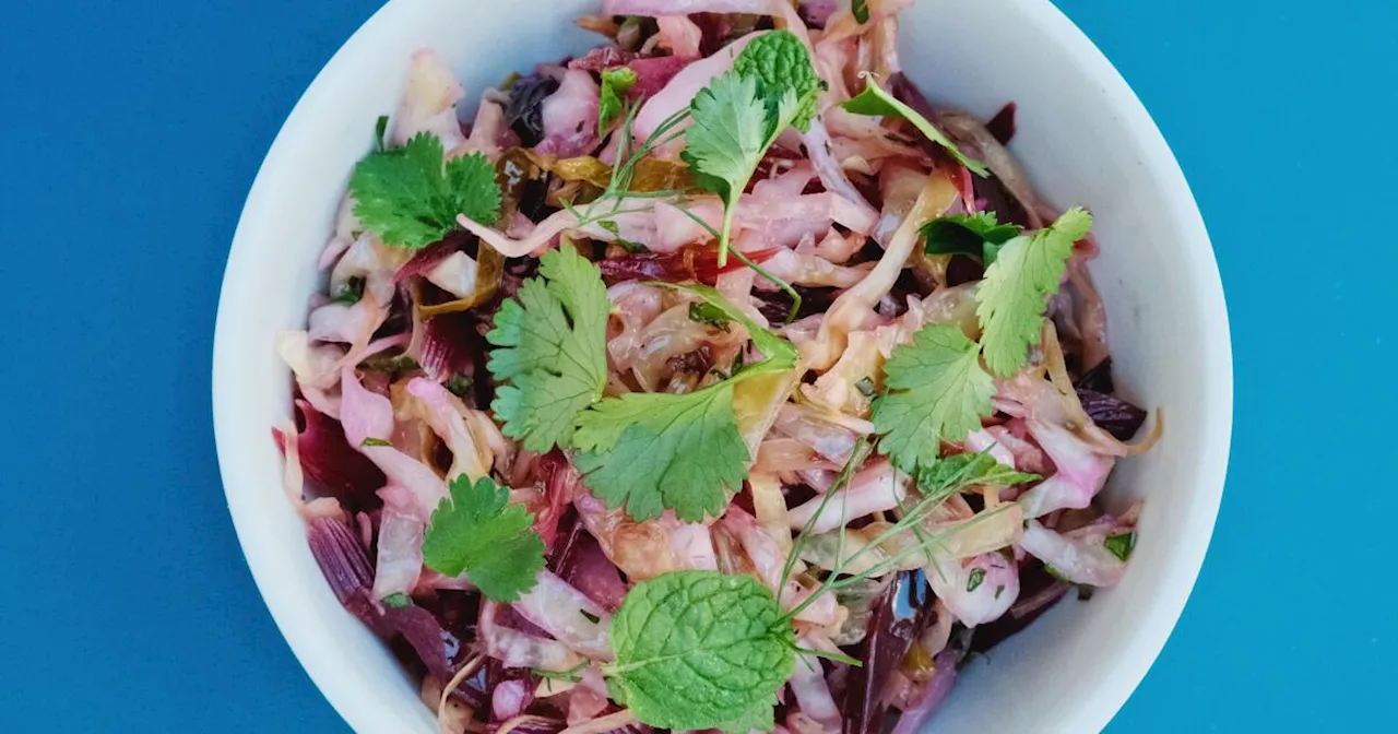 Chef's Cone Cabbage Sauerkraut Salad with Beet Stems