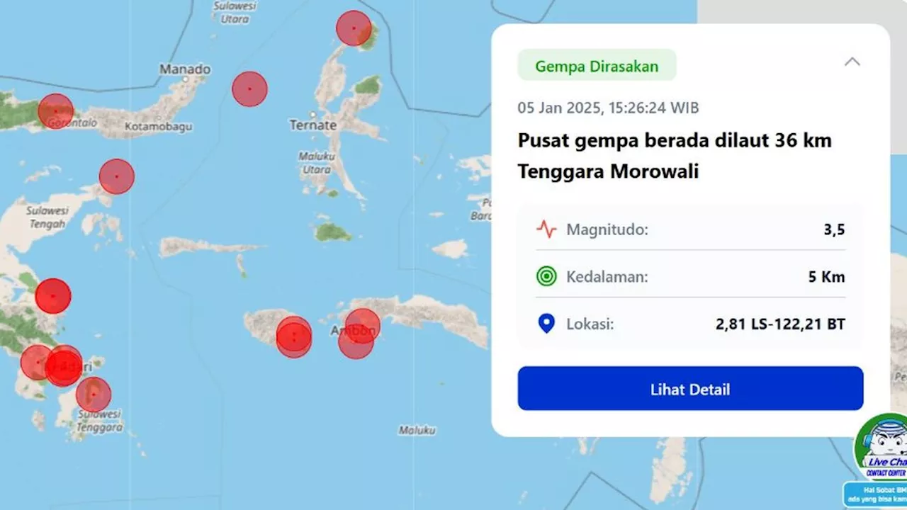 Gempa Bumi Magnitudo 3,5 Guncang Morowali, Sulawesi Tengah