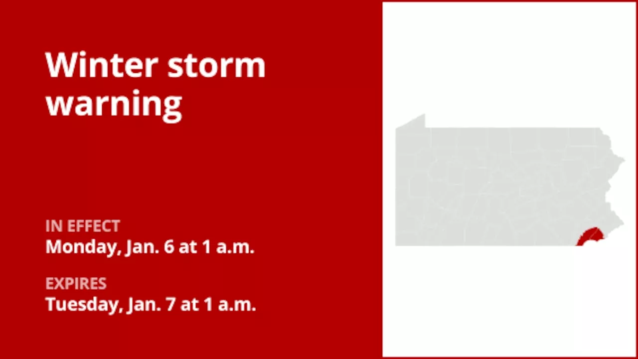 Winter Storm Warning Issued for Eastern Chester and Delaware County