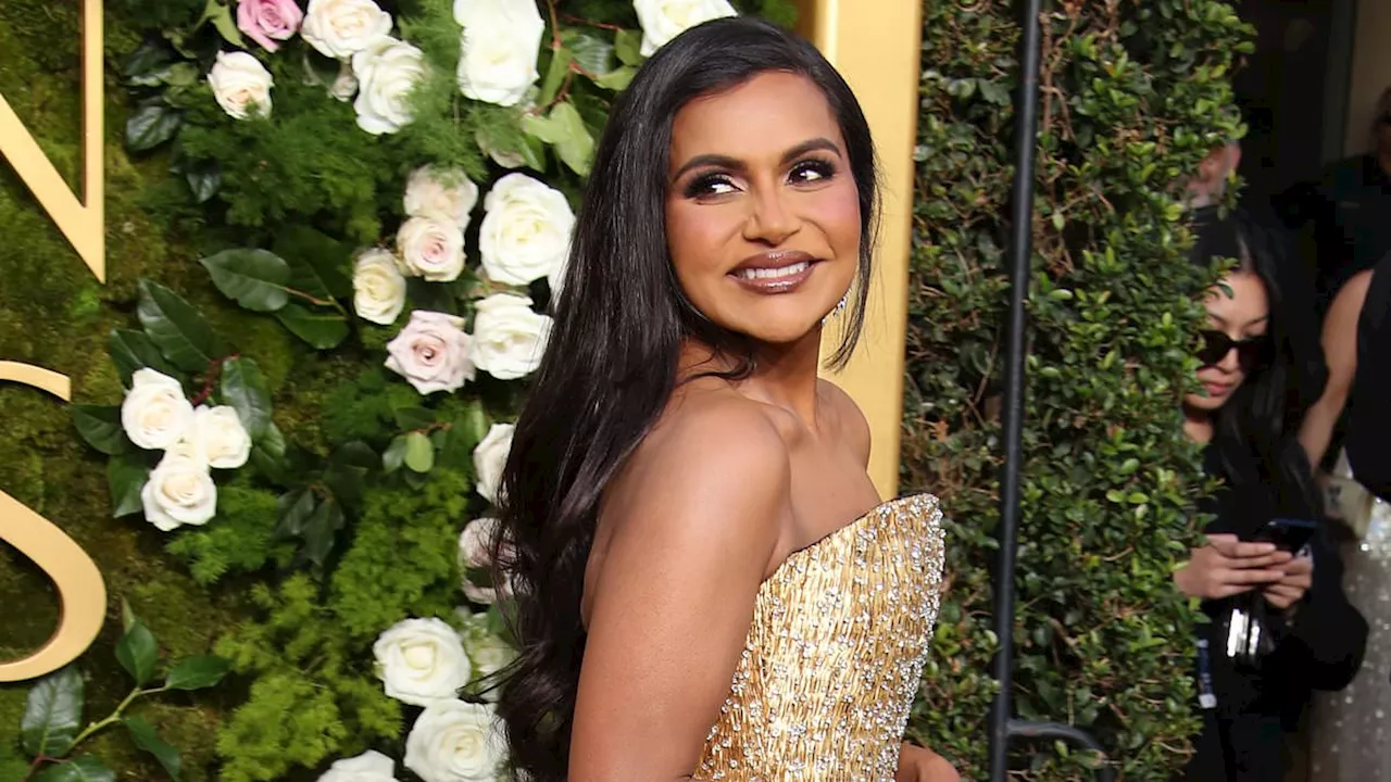 Mindy Kaling Stuns in Gold Dress at Golden Globe Awards 2025