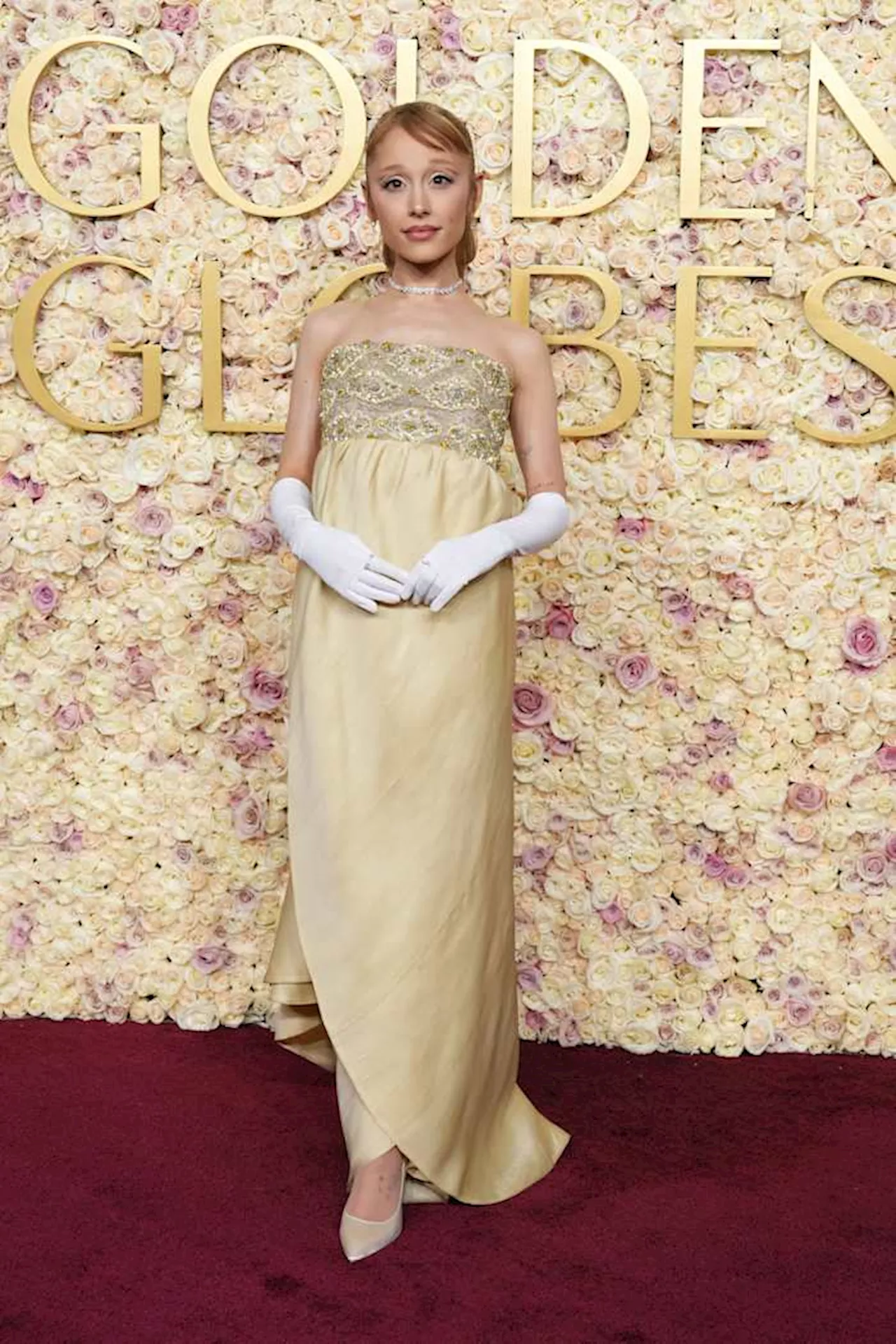 Golden Globes Fashion: Ariana Grande eschews Glinda pink for pale yellow silk