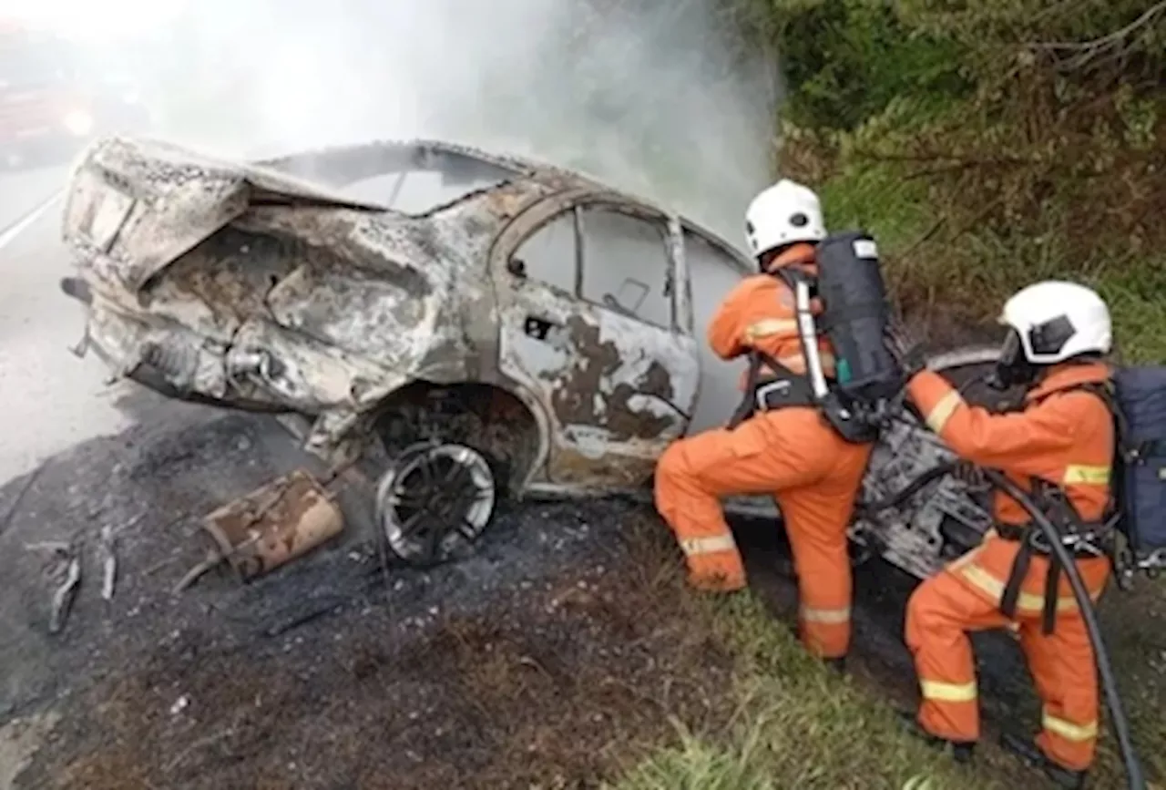 Woman Escapes Unhurt After Car Catches Fire in Perak