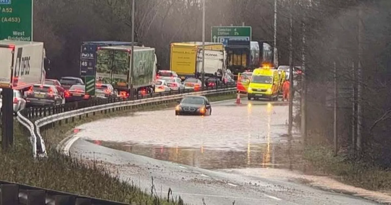 Car Rescued From Flood Waters as A52 Closes Due to Heavy Rain