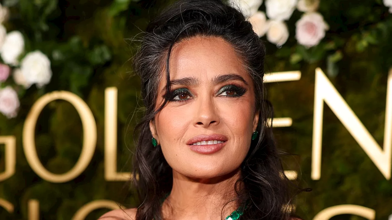 Salma Hayek Rocks Salt and Pepper Hair and Emerald Jewels at the 2025 Golden Globes