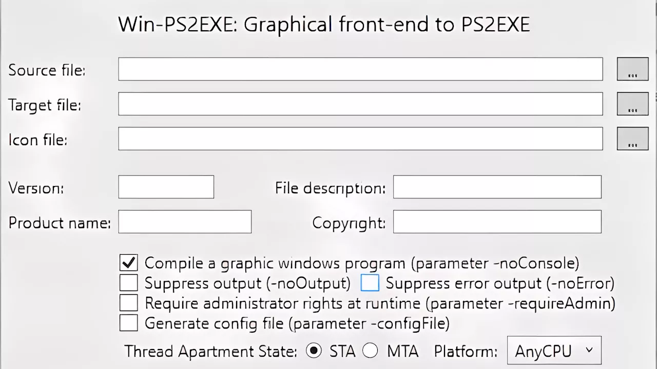 PS2EXE-GUI: Einfaches Erstellen von EXE-Dateien aus PS1-Skripten