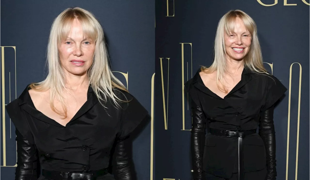 Pamela Anderson Favors Leather Opera Glove Trend in Head-to-toe Dior at The Golden Globe Awards Golden Eve