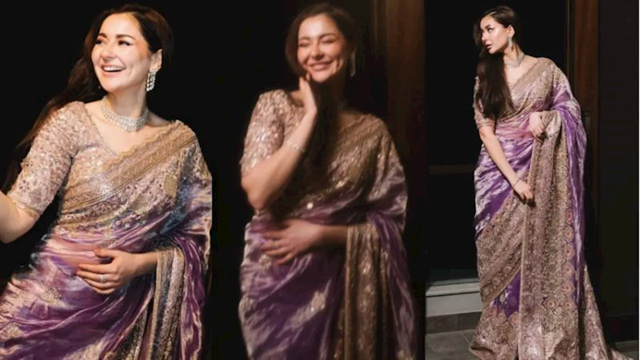 Hania Aamir oozes glam while flaunting lavender saree by Indian designer