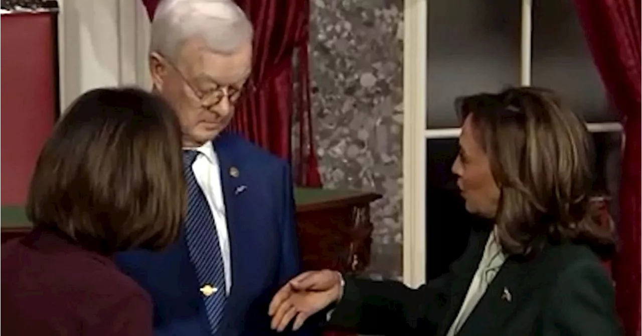 Moment senator's husband appears to snub Kamala Harris' handshake