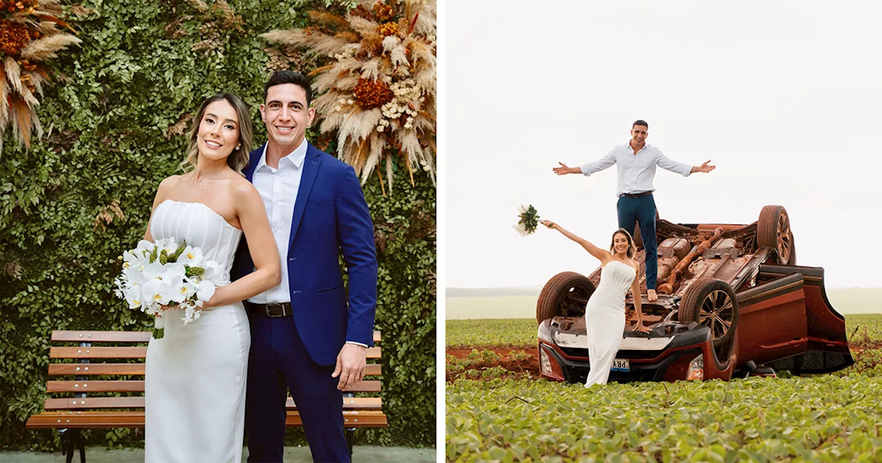 Newlyweds Turn Car Crash Into Unique Wedding Photoshoot