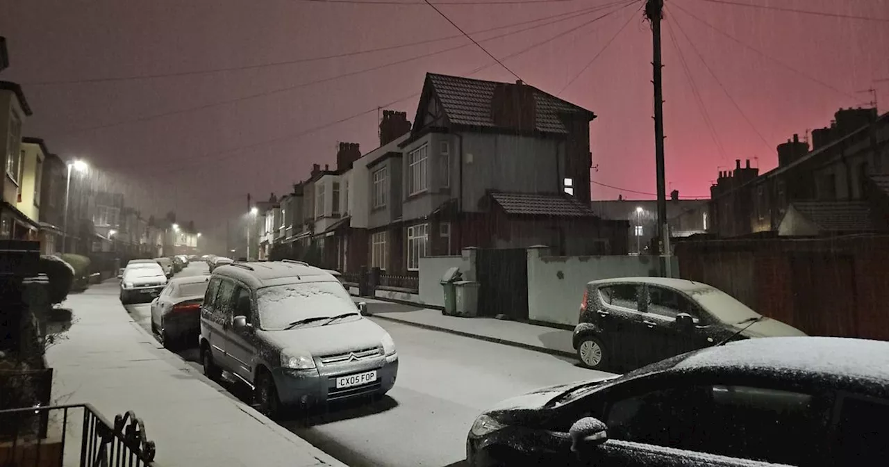 Pink Skies Over Merseyside as Snow Causes Travel Disruptions