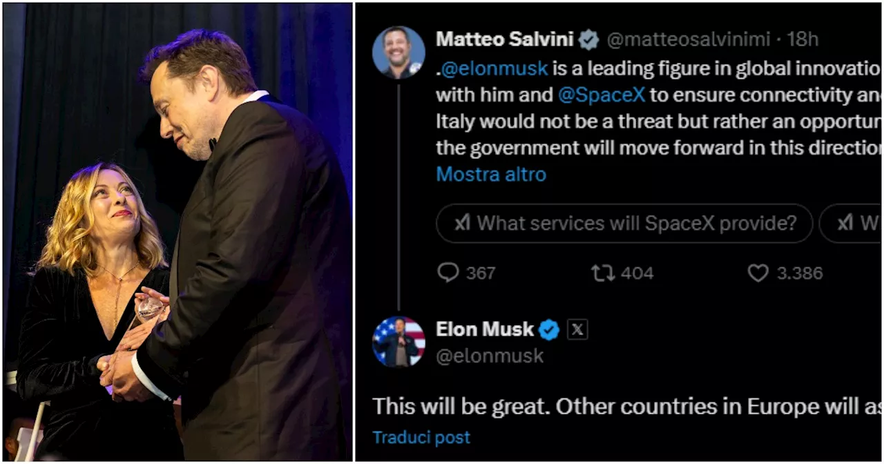 Musk a Salvini: accordo SpaceX 'fantastico', Conte critica la 'gara all'amicizia'