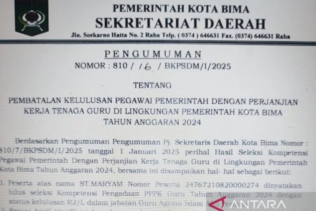 Kelulusan PPPK Guru di Kota Bima Dibatalkan