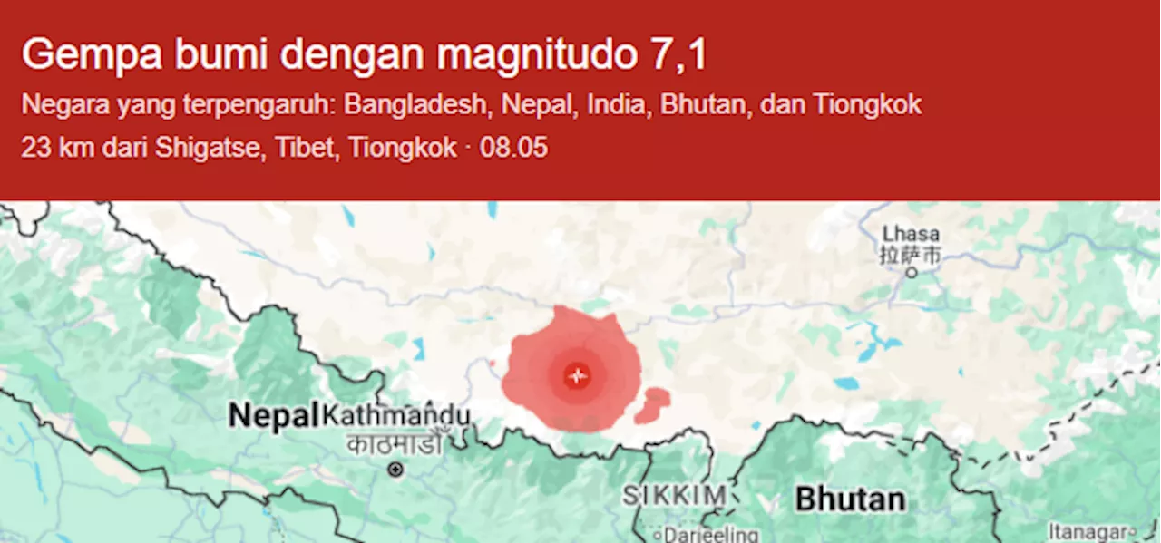 Puluhan Orang Tewas, Lainnya Terjebak di Reruntuhan Akibat Gempa Bumi Kuat Guncang Tibet