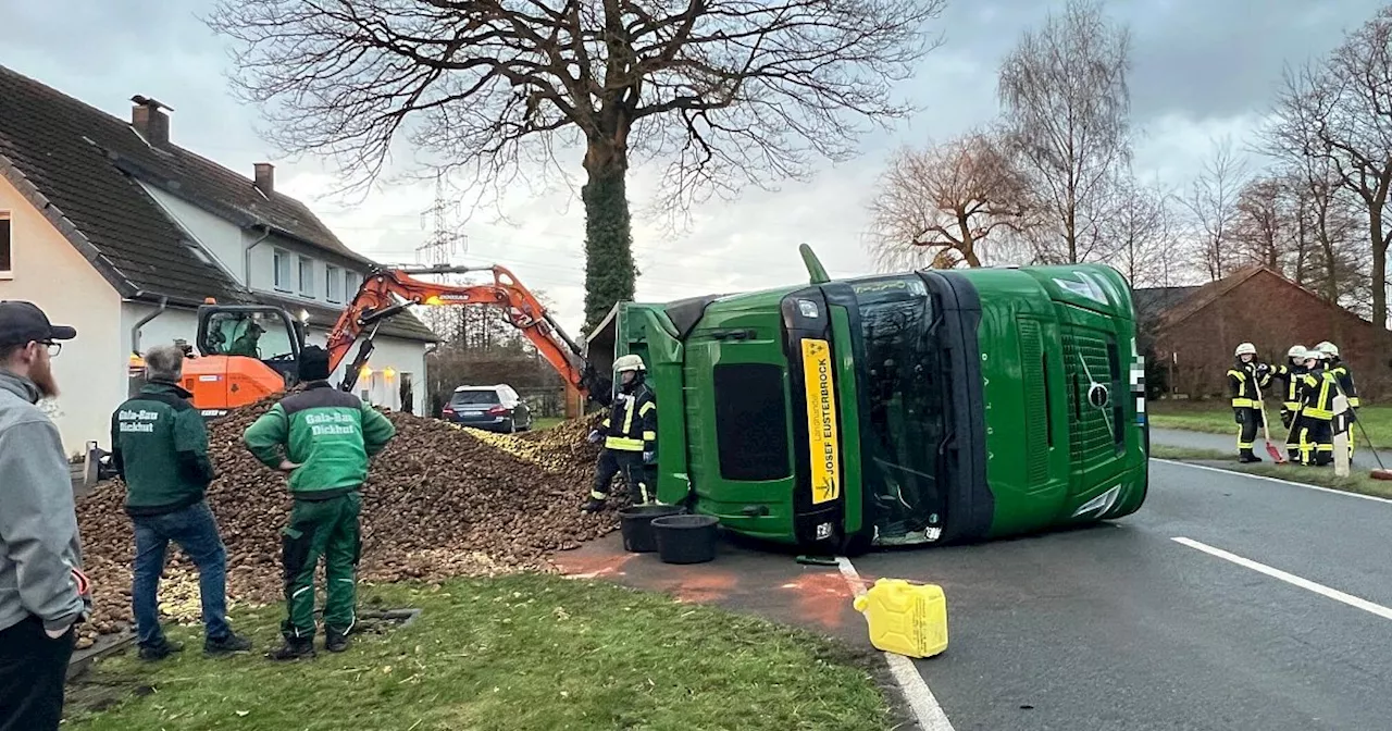 Lastwagen mit Kartoffeln kippt in Verl